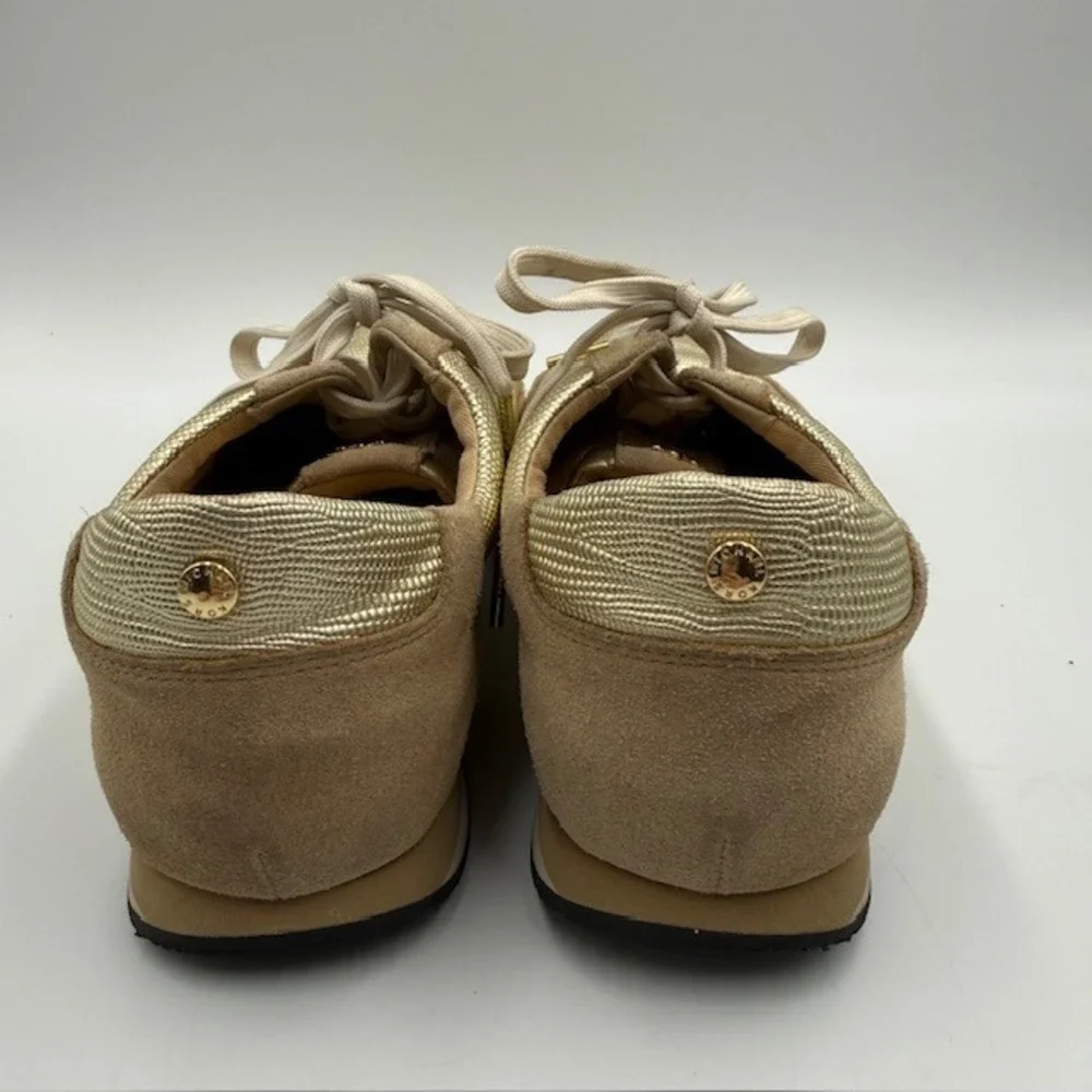 Michael Kors Allie Gold Metallic Tan Suede Trainer Sneaker‎ 9M Womens HJ15A